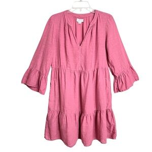 Velvet by Graham & Spencer Womens Aurora Tiered Linen Dress S Pink Boho Ruffle